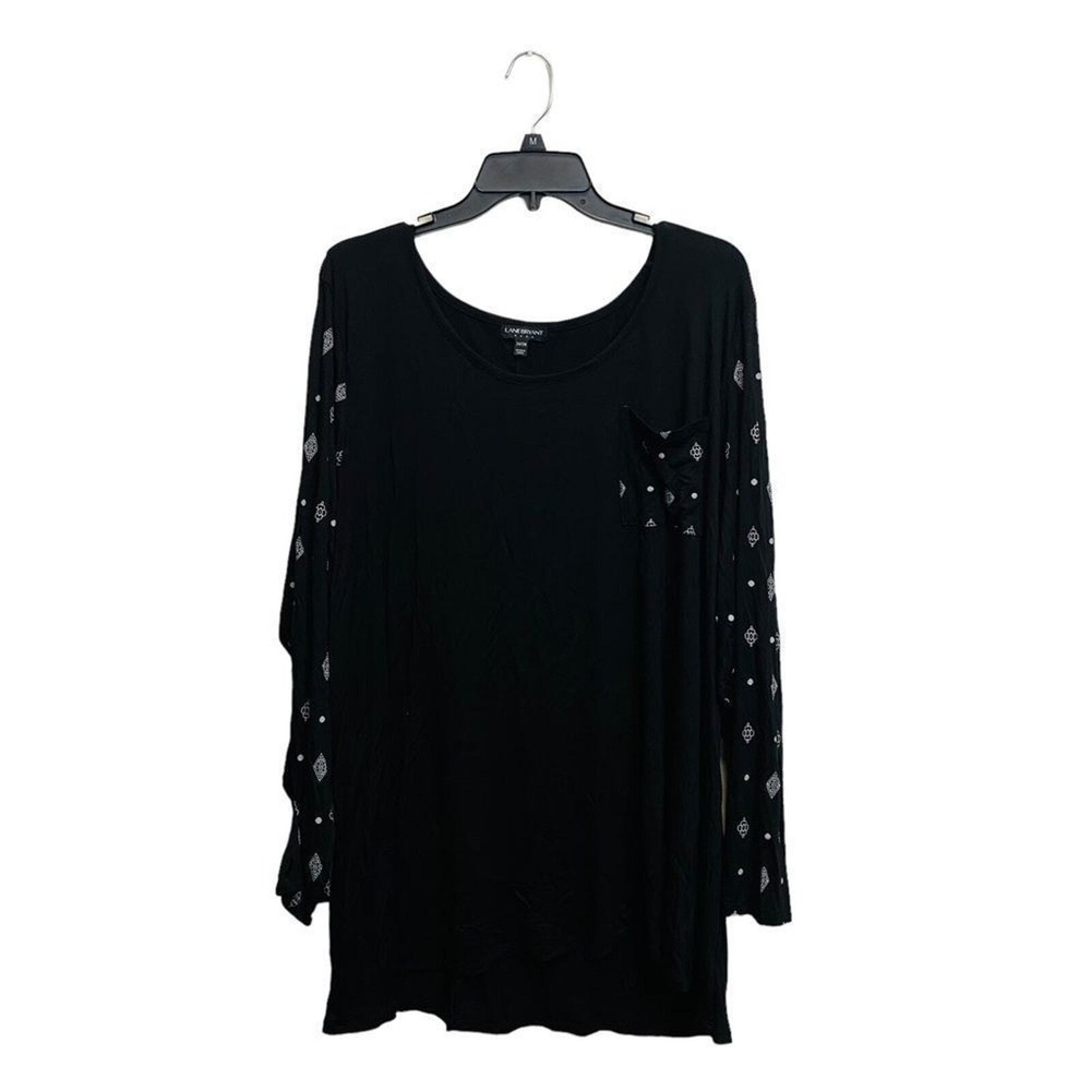 26/28 LANE BRYANT Black Polka Dot Long Sleeve 1 Pocket Soft Relaxed Top Blouse